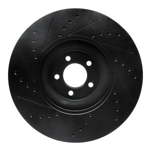 Jaguar XKR Brake Rotor (1) - Front Right - R1 Concepts - Drilled & Slotted - Black - `10-`24